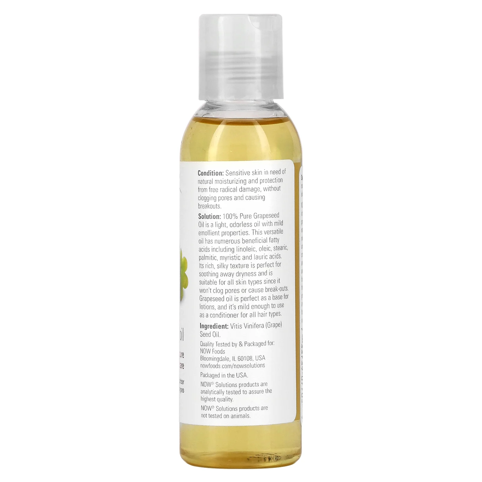 Now Foods - Solutions, Grapeseed Oil, 4 fl oz (118 ml) - Image 2