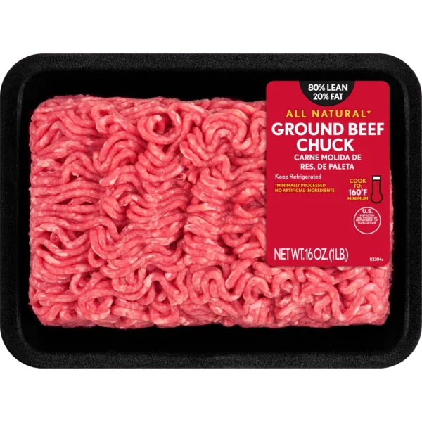 80% Lean / 20% Fat Ground Beef Chuck, 1 lb Tray, Fresh, All Natural