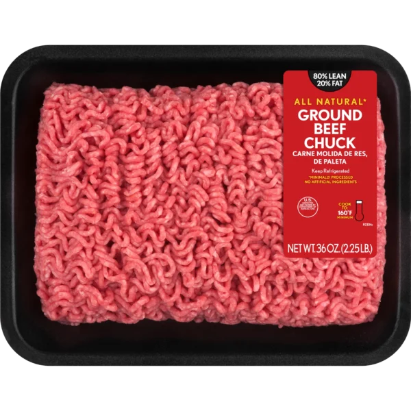 80% Lean / 20% Fat Ground Beef Chuck, 2.25 lb Tray, Fresh, All Natural