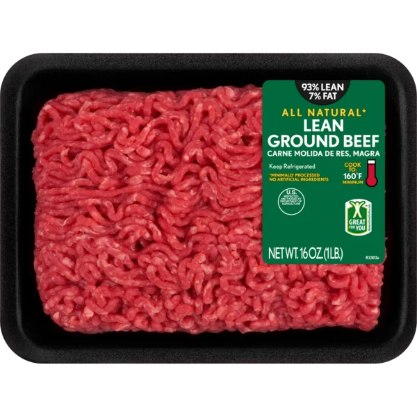 93% Lean / 7% Fat Lean Ground Beef, 1 lb Tray, Fresh, All Natural