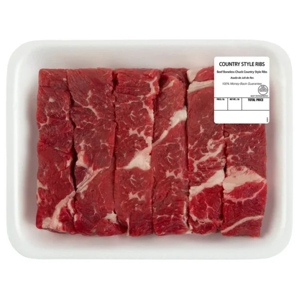 Chuck Country Style Beef Ribs, Boneless, 6 per Tray, Fresh, 1.25 - 2.99 lb