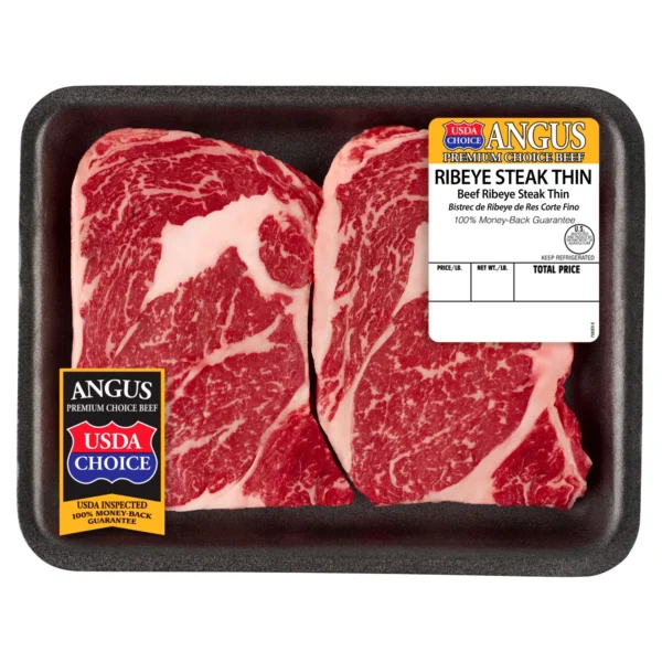 Thin Ribeye Steak Choice Angus Beef, 2 Per Tray, 0.43 - 1.68 lb