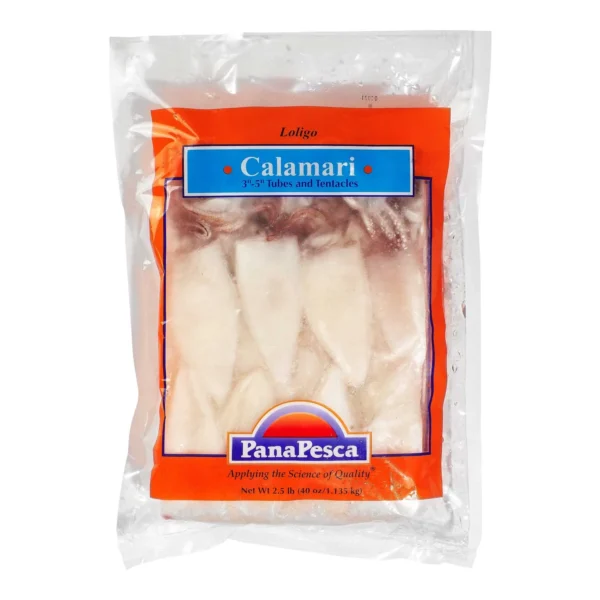 Pana Pesca Traditionally Cleaned Squid Tubes and Tentacles - 3/5 inch Tubes, 2.5 Pound - 4 per case.