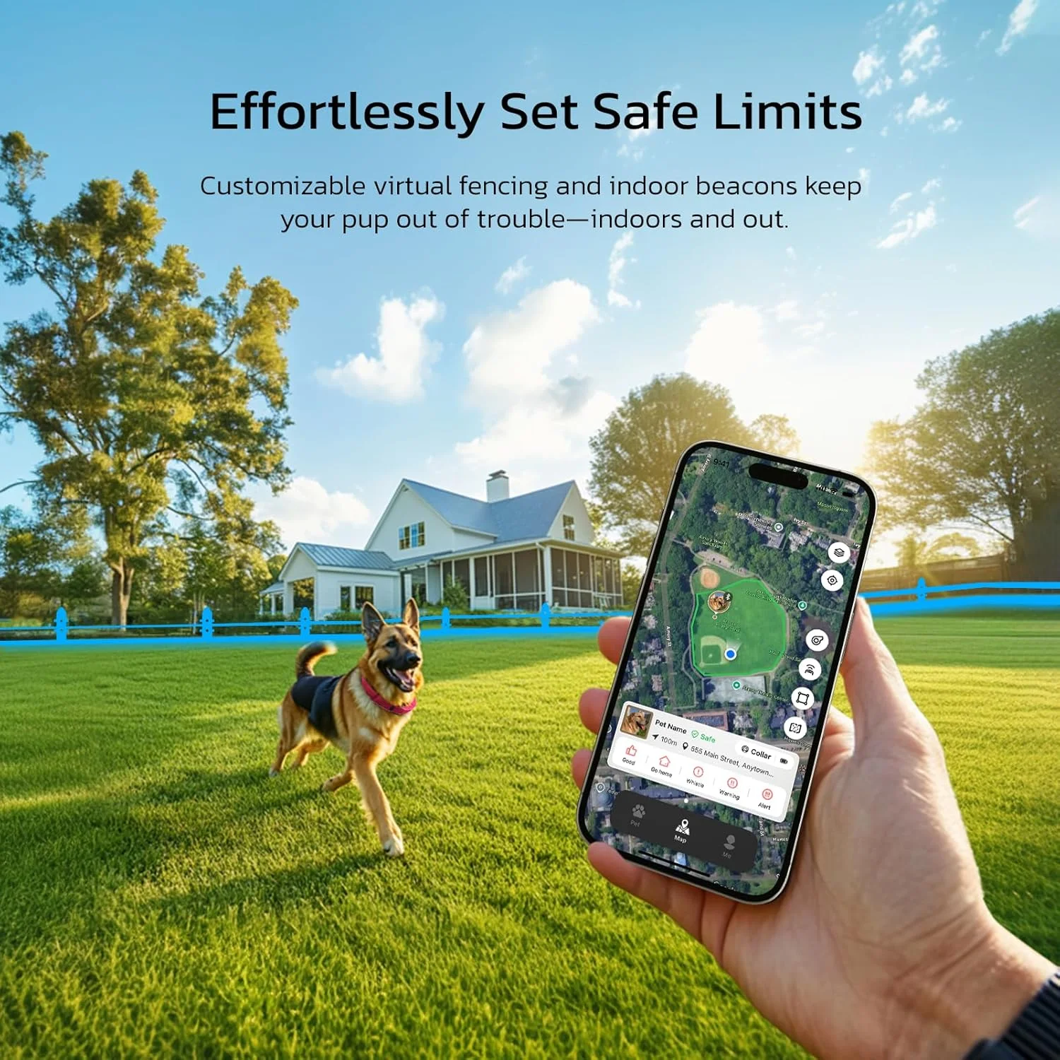 SATELLAI Wireless Fence GPS Dog Collar - AI Analysis,Precise Positioning, 5-Day Battery, IP68 Waterproof,Blue - Image 4