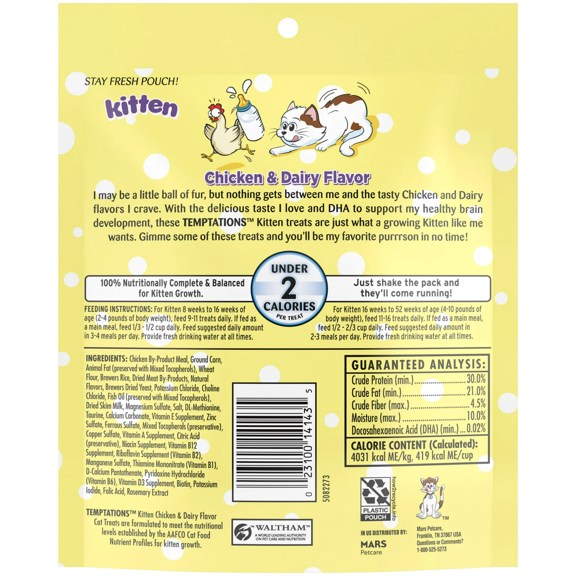 Temptations Kitten Chicken And Dairy Flavor Crunchy And Soft Treats For Kittens, 6.3 Oz Pouch - Image 2