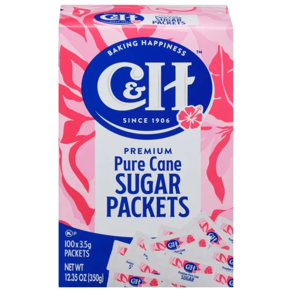 C&H Premium Pure Cane Sugar Packets, 100 Count, 1/8 oz