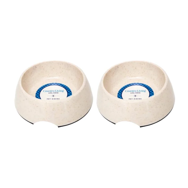 Country Living Set of 2 Natural Fiber Dog Bowls – White Swan/32oz