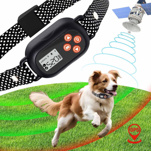GPS Wireless Dog Fence System Electric Pet Collar with 3 Warning Modes Radius 25-999 Yards
