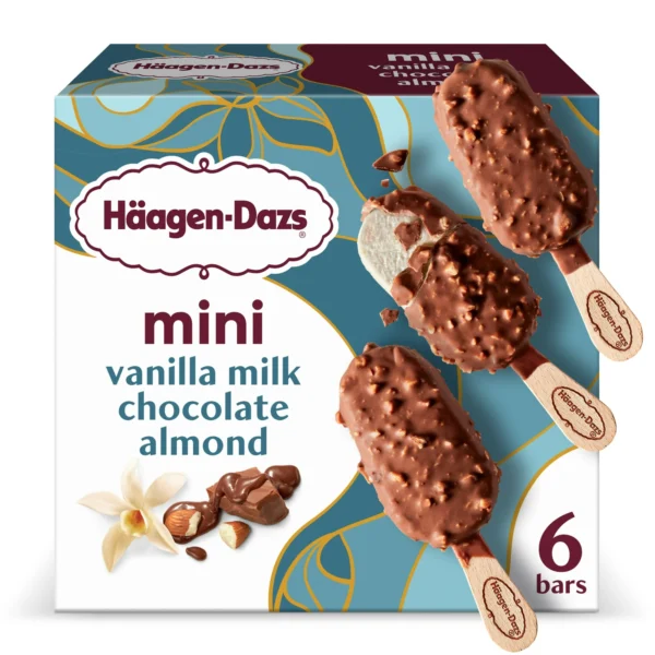 Haagen Dazs Vanilla Milk Chocolate Almond Ice Cream Mini Snack Bars, 6 Ct