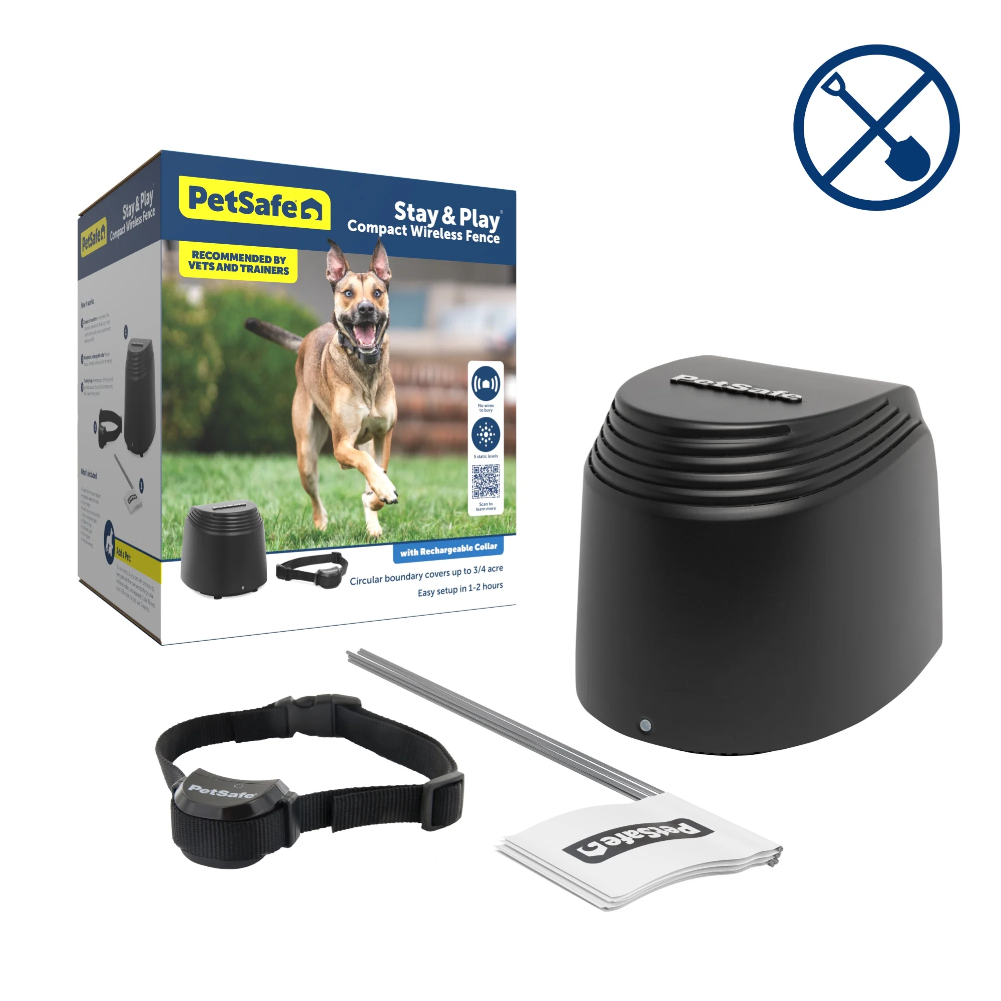 PetSafe Stay & Play Compact Wireless Fence for Dogs, Covers 3/4-Acre, Portable, Black