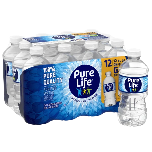 Pure Life Purified Water, 12 Fl Oz, Plastic Bottled Water, Pack of 12