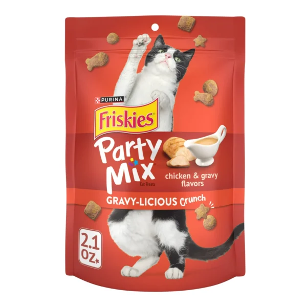 Purina Friskies Party Mix Gravy-licious, Cat Treats, Chicken & Gravy, 2.1 oz Bag