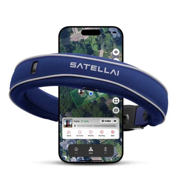 SATELLAI Wireless Fence GPS Dog Collar - AI Analysis,Precise Positioning, 5-Day Battery, IP68 Waterproof,Blue