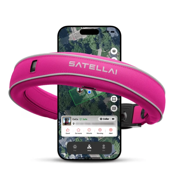 SATELLAI Wireless Fence GPS Dog Collar - AI Analysis,Precise Positioning, 5-Day Battery, IP68 Waterproof, Pink