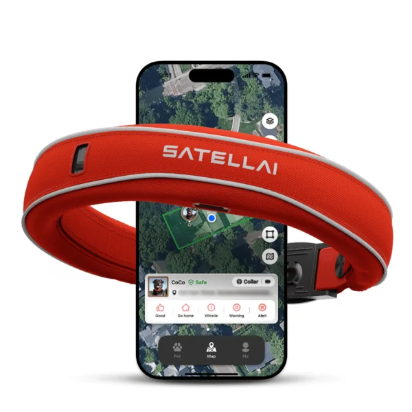 SATELLAI Wireless Fence GPS Dog Collar - AI Analysis,Precise Positioning, 5-Day Battery, IP68 Waterproof,Red