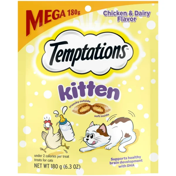 Temptations Kitten Chicken And Dairy Flavor Crunchy And Soft Treats For Kittens, 6.3 Oz Pouch