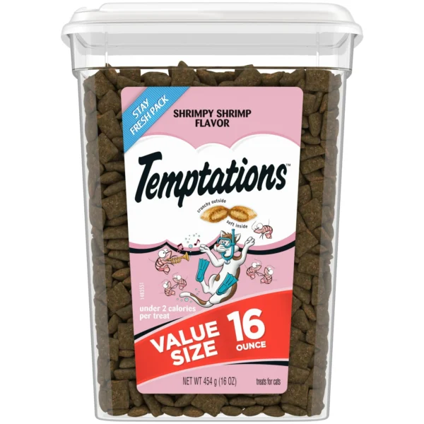 Temptations Classic Shrimpy Shrimp Flavor Crunchy And Soft Treats For Cats, 16 Oz Tub