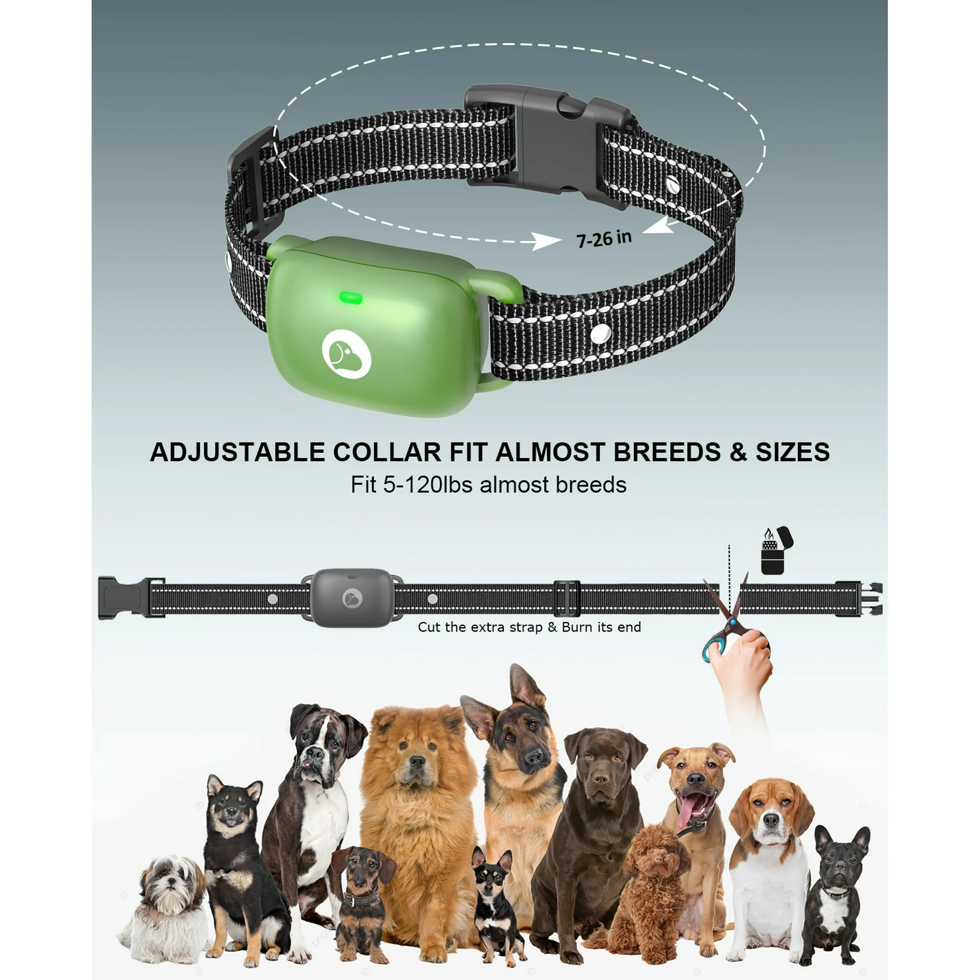 Heaflex Dog Training Collar Remote 2400FT Electric Rechargeable IP67 Waterproof Collars Dogs (Green) - Image 2